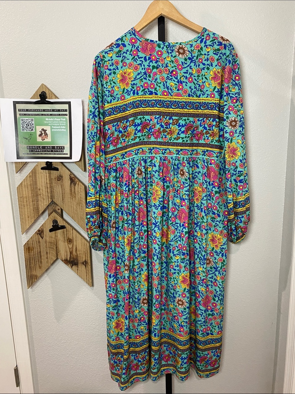 Boho Floral Balloon Sleeve Maxi in Teal nwot Spell vibes XL Cotton & Rayon soft - Picture 3 of 7
